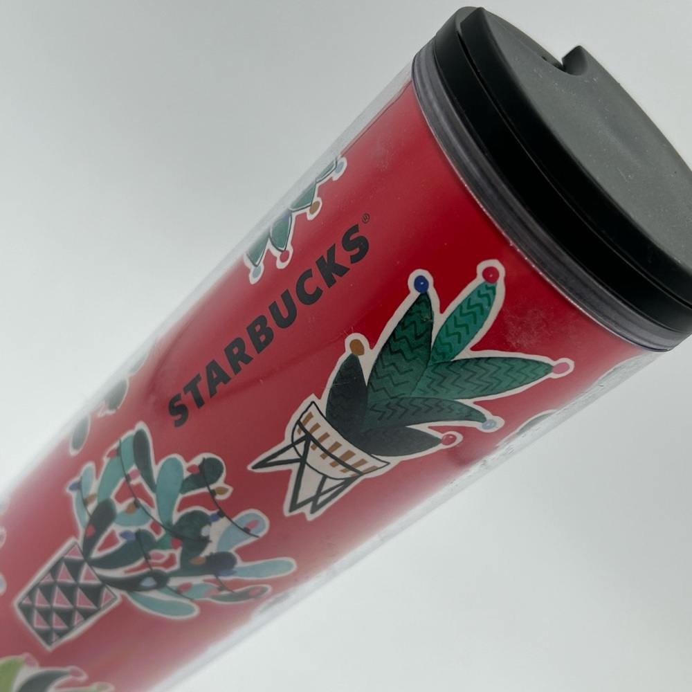 New Starbucks Holiday Cactus Insulated Coffee Tea 16oz Tumbler w/ Lid Red